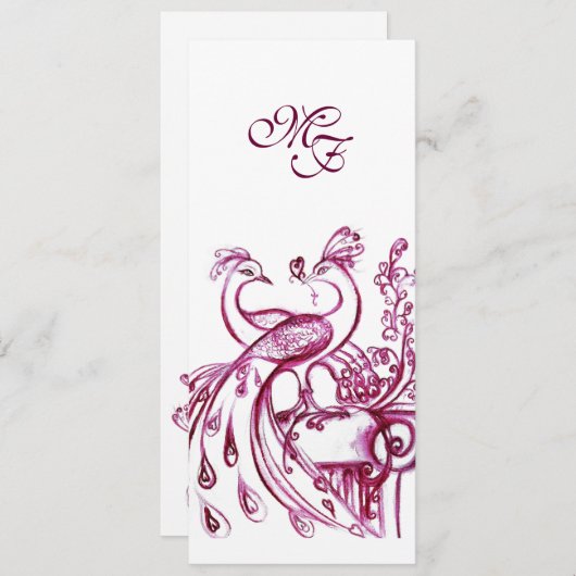 PEACOCKS IN LOVE MONOGRAM rood roze goud Aankondiging (Voorkant / Achterkant)