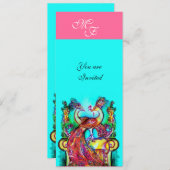 PEACOCKS IN LOVE MONOGRAM roze blauwgroen blauw gr Kaart (Voorkant / Achterkant)