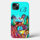 PEACOCKS IN LOVE MONOGRAM Turquoise Blue Case-Mate iPhone Case (Achterkant)