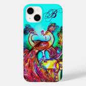 PEACOCKS IN LOVE MONOGRAM Turquoise Blue Case-Mate iPhone Case (Achterkant)