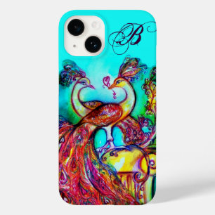 PEACOCKS IN LOVE MONOGRAM Turquoise Blue Case-Mate iPhone 14 Hoesje