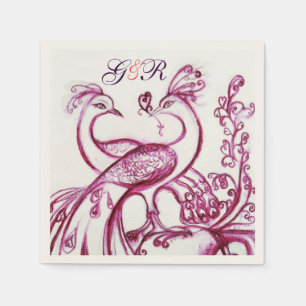 PEACOCKS IN LOVE Paars White Weddenemonogram Servet