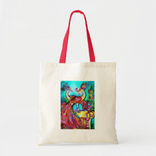 PEACOCKS IN LOVE Red blue turquase green Tote Bag