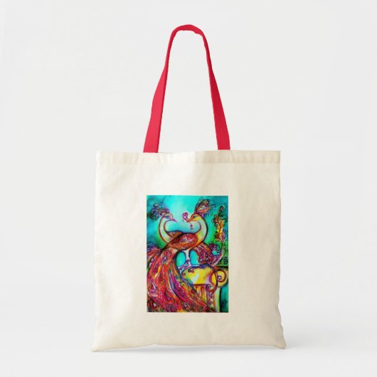 PEACOCKS IN LOVE Red blue turquase green Tote Bag (Voorkant)