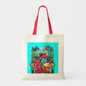 PEACOCKS IN LOVE Red blue turquase green Tote Bag (Voorkant)