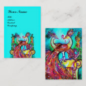 PEACOCKS IN LOVE Red Blue Turquoise Weddenschap Visitekaartje (Voorkant / Achterkant)