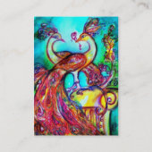 PEACOCKS IN LOVE Red Blue Turquoise Weddenschap Visitekaartje (Achterkant)