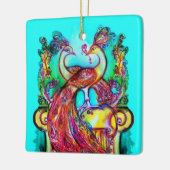 PEACOCKS IN LOVE/RED RUBY GEMSTONE, Blue turquoise Keramisch Ornament (Links)