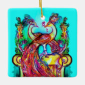 PEACOCKS IN LOVE/RED RUBY GEMSTONE, Blue turquoise Keramisch Ornament (Voorkant)