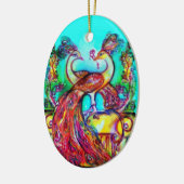 PEACOCKS IN LOVE/RED RUBY GEMSTONE, Blue turquoise Keramisch Ornament (Links)