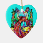 PEACOCKS IN LOVE/RED RUBY GEMSTONE, Blue turquoise Keramisch Ornament (Rechts)