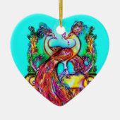 PEACOCKS IN LOVE/RED RUBY GEMSTONE, Blue turquoise Keramisch Ornament (Voorkant)