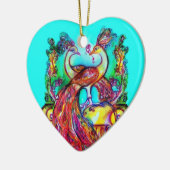 PEACOCKS IN LOVE/RED RUBY GEMSTONE, Blue turquoise Keramisch Ornament (Links)