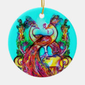 PEACOCKS IN LOVE/RED RUBY GEMSTONE, Blue turquoise Keramisch Ornament (Voorkant)
