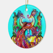 PEACOCKS IN LOVE/RED RUBY GEMSTONE, Blue turquoise Keramisch Ornament (Links)