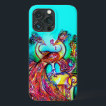 PEACOCKS IN LOVE Red Turquoise Blue Case-Mate iPhone Case<br><div class="desc">Elegant en whimsical waterverf schilderij met gouden en zilverfolie.</div>