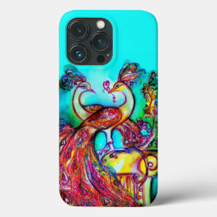 PEACOCKS IN LOVE Red Turquoise Blue Case-Mate iPhone Case