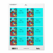 PEACOCKS IN LOVE, rode blauwe turquase groen Etiket (Full Sheet)