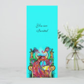 PEACOCKS IN LOVE, rode blauwe turquase groen Kaart (Staand voorkant)