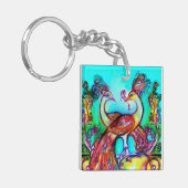 PEACOCKS IN LOVE rood blauwgroen blauw groen Sleutelhanger (Voorkant Links)