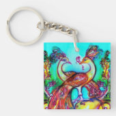 PEACOCKS IN LOVE rood blauwgroen blauw groen Sleutelhanger (Voorkant)
