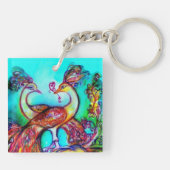 PEACOCKS IN LOVE rood blauwgroen blauw groen Sleutelhanger (Achterkant)