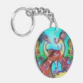 PEACOCKS IN LOVE rood blauwgroen blauw groen Sleutelhanger (Voorkant Links)