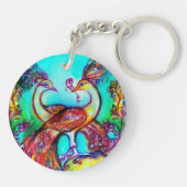 PEACOCKS IN LOVE rood blauwgroen blauw groen Sleutelhanger (Achterkant)