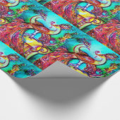 PEACOCKS IN LOVE, rood, groen Cadeaupapier (Hoek)