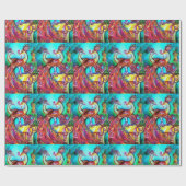 PEACOCKS IN LOVE, rood, groen Cadeaupapier (Vlak)