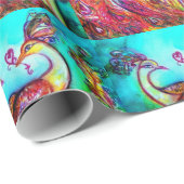 PEACOCKS IN LOVE, rood, groen Cadeaupapier (Rol Hoek)