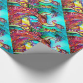 PEACOCKS IN LOVE, rood, groen Cadeaupapier (Hoek)