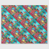 PEACOCKS IN LOVE, rood, groen Cadeaupapier (Vlak)