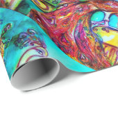 PEACOCKS IN LOVE, rood, groen Cadeaupapier (Rol Hoek)