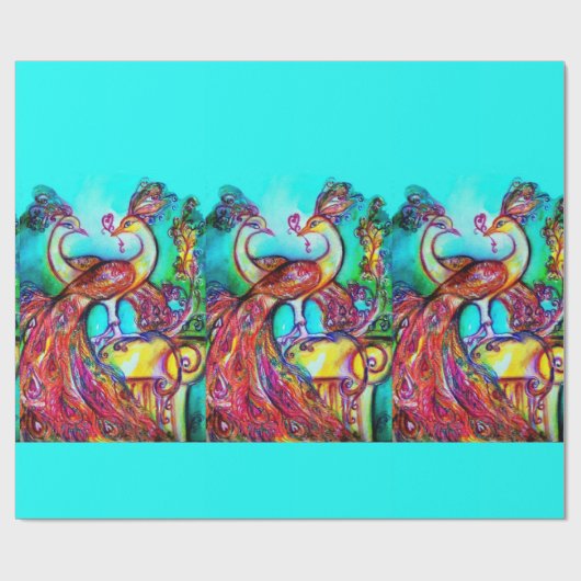 PEACOCKS IN LOVE, rood, groen Cadeaupapier (Vlak)