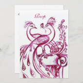 PEACOCKS IN LOVE RSVP, rood, groen wit Kaart (Voorkant / Achterkant)