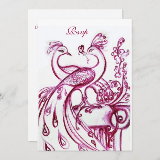 PEACOCKS IN LOVE RSVP, rood, groen wit Kaart (Voorkant / Achterkant)