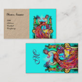 PEACOCKS IN LOVE WEDDING MONOGRAM Red Aqua Blue Visitekaartje (Voorkant / Achterkant)