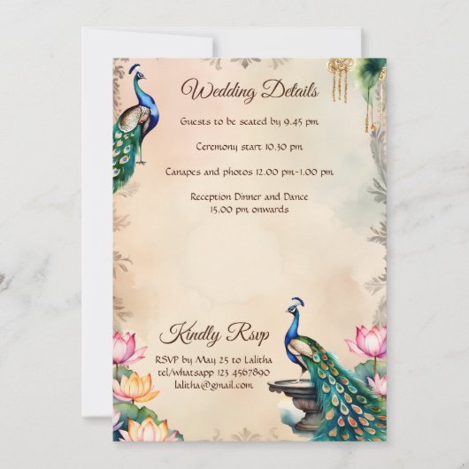 Peacocks  koninklijke tuin Indiase bruiloft Kaart (Voorkant)