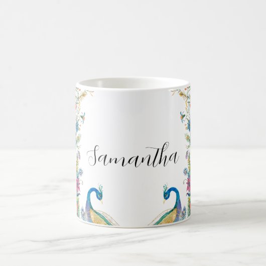 Peacocks lijst met waterverf koffiemok (Center)