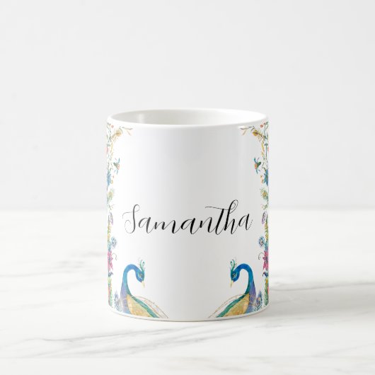 Peacocks lijst met waterverf magische mok (Center)