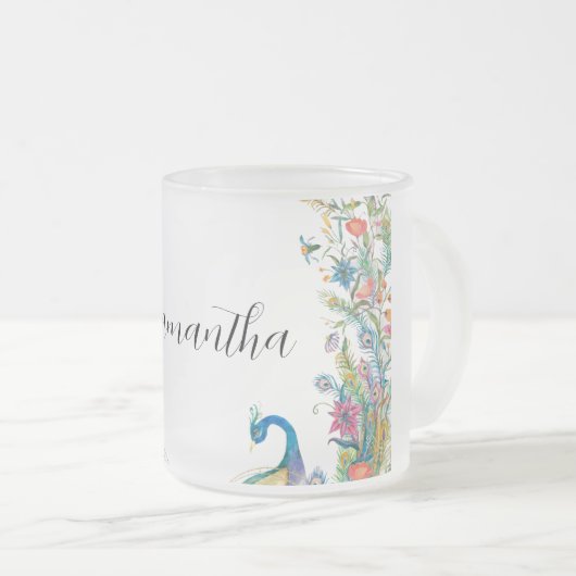 Peacocks lijst met waterverf matglas koffiemok (Voorkant rechts)