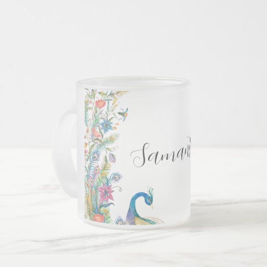 Peacocks lijst met waterverf matglas koffiemok (Voorkant links)