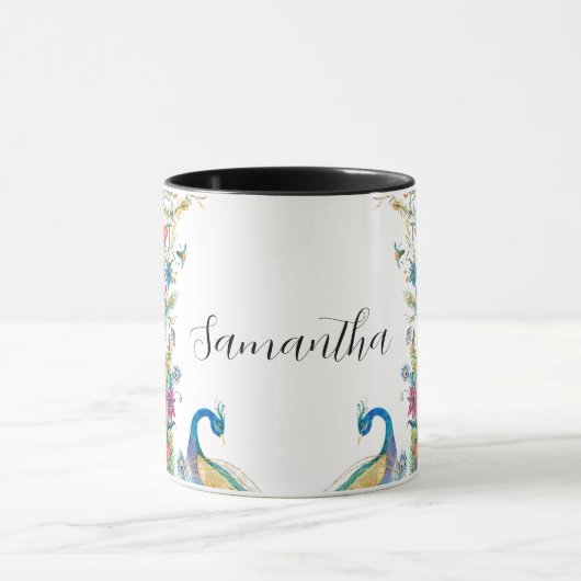 Peacocks lijst met waterverf mok (Midden)