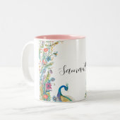 Peacocks lijst met waterverf tweekleurige koffiemok (Voorkant links)