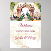 Peacocks lotus tuin Indiase bruiloft welkom teken Poster (Voorkant)