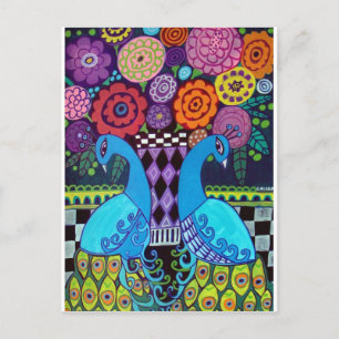 Peacocks met Flowers Art door Hether Galler Briefkaart