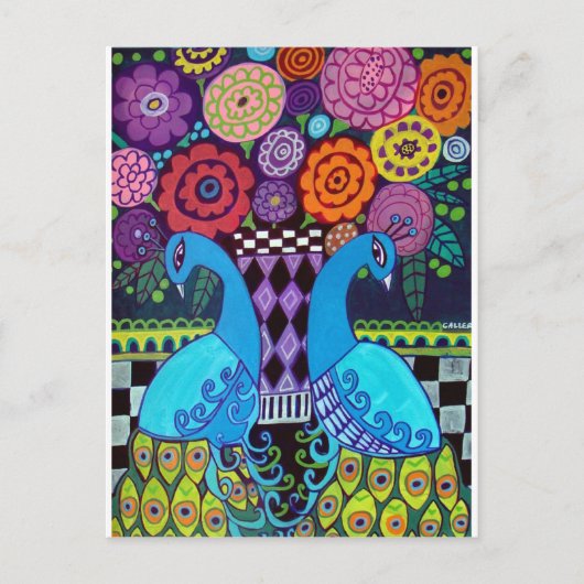 Peacocks met Flowers Art door Hether Galler Briefkaart (Voorkant)