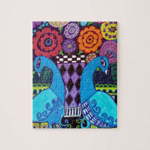 Peacocks met Flowers Art door Hether Galler Legpuzzel