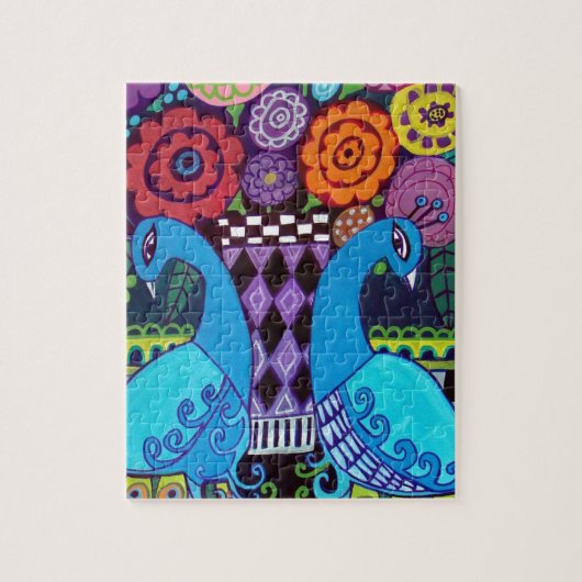 Peacocks met Flowers Art door Hether Galler Legpuzzel (Verticaal)